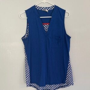 Porridge Royal Blue V-Neck Sleeveless Tank with Geometric Back